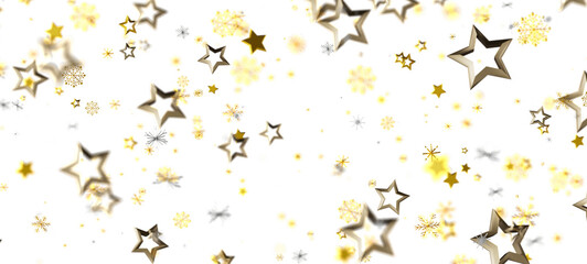 Shining star and snowflake background in gold and white. Elegant and festive design for Christmas and celebratory events. Perfect for holiday pr