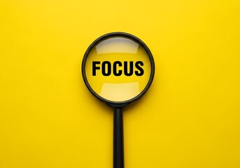 Magnifying Glass Showing the Word Focus Against a Bright Yellow Background