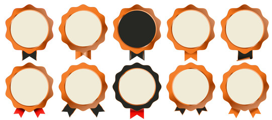 Polished bronze badge vector pack with warm metallic copper borders, premium label shapes, and refined ornamental frames perfect for high-end brand identity, luxury promotions, and premium packaging d