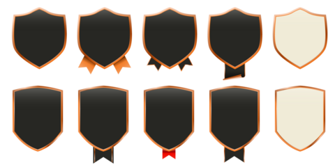 Luxury bronze emblem vector collection with polished metallic borders, premium quality decorative shapes, and stylish copper accents suitable for upscale branding and refined promotional artwork
