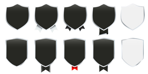 Silver metallic badge vector set showcasing refined chrome borders, elegant ornamental shapes, and premium quality label designs perfect for prestigious branding and exclusive marketing materials
