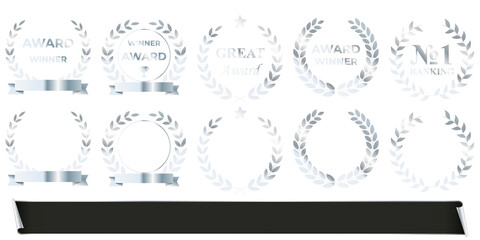 Luxury chrome silver badge collection with glossy polished frames, premium decorative labels, and modern metallic emblems suitable for upscale branding and high-quality promotional graphics

