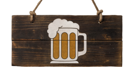 Traditional pub sign with beer mug design, isolated on white background