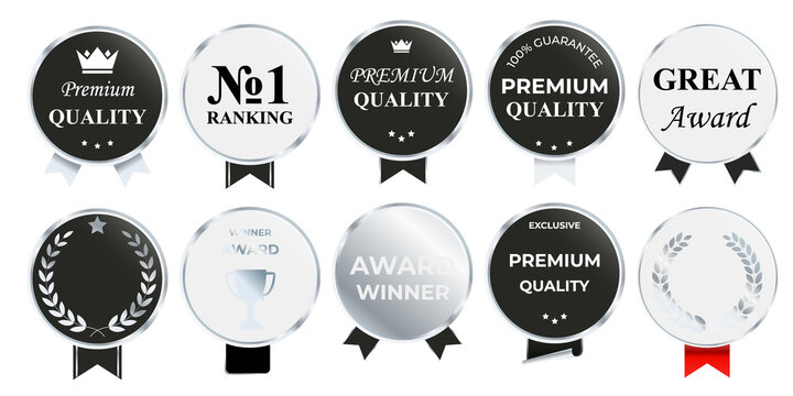 Shiny silver badge and label pack with luxury metallic frames, polished chrome accents, and refined decorative ornaments ideal for premium product packaging and high-end brand visuals
