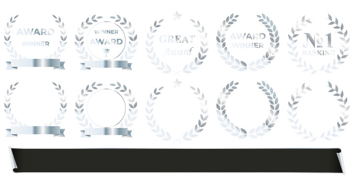 Luxury chrome silver badge collection with glossy polished frames, premium decorative labels, and modern metallic emblems suitable for upscale branding and high-quality promotional graphics
