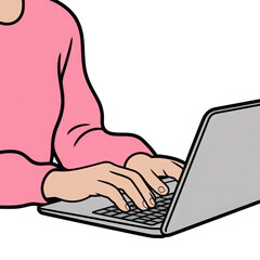 Hands typing on laptop illustration isolated on transparent background