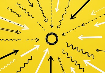 Multiple Arrows Converging Towards a Central Circle Symbolizing Focus and Direction