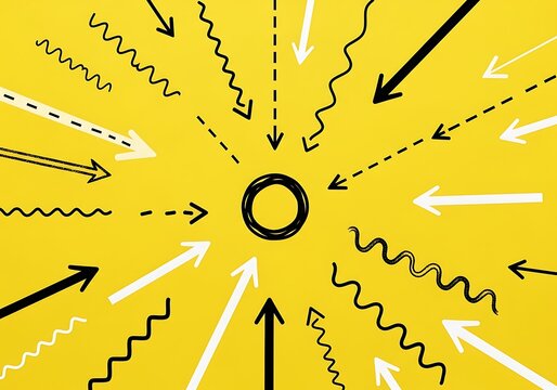 Multiple Arrows Converging Towards a Central Circle Symbolizing Focus and Direction