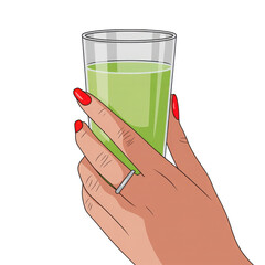 Hand holding green beverage glass isolated on transparent background