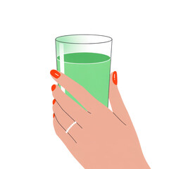 Hand holding green beverage glass isolated on transparent background