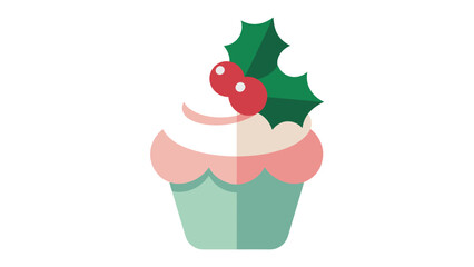 Festive Delight: A whimsical cupcake topped with luscious frosting, adorned with a sprig of holly and vibrant red berries, evokes the holiday spirit.