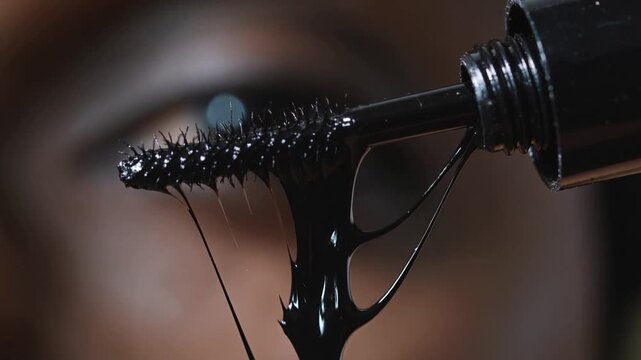 Glossy mascara close-up with dramatic eyelashes
