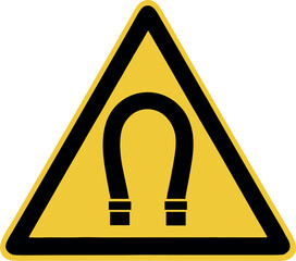 Magnetic field warning sign. Strong magnetic field warning label and symbol. Yellow triangular warning sign  icon