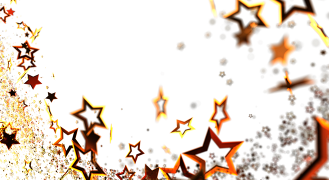 Abstract design features golden star shapes against a white background. Perfect for holiday themes like Christmas or New Year's, also great for