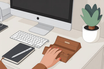 Organized home office desk with desk organizer and computer