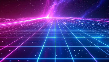 Modern Virtual Reality Horizon with Glowing Grid Lines