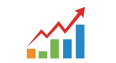 Obraz premium Upward trending financial graph with rising bars and red arrow indicating growth