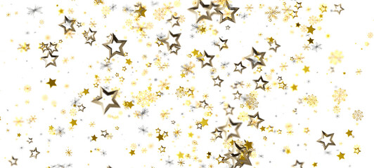 Elegant and festive background featuring golden stars and snowflakes on a white backdrop. Perfect for Christmas, New Year and celebration design