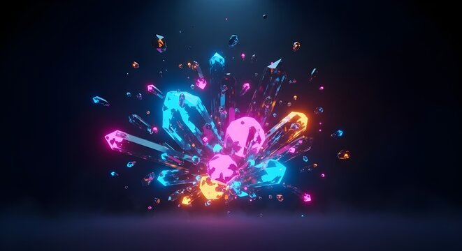 blue pink orange gradient vibrant neon crystals bursting dark background - Powered by Adobe