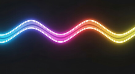 A wavy neon light with a color gradient from blue to yellow on a dark background creating a cool effect
