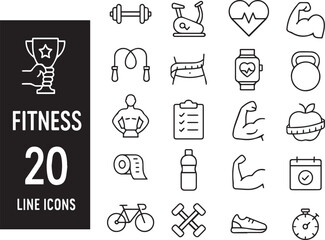 fitness 20  line icon set vector