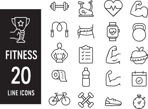 fitness 20  line icon set vector