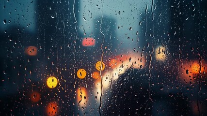 Blurry city lights and raindrops on glass create a moody, atmospheric backdrop - Powered by Adobe
