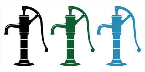 Colorful water pumps lined up on a crisp white backdrop create a vibrant and refreshing feel, ideal for promoting sustainability and water conservation.