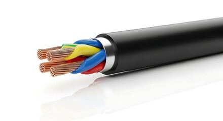 Electrical cable with copper conductors and color coded insulation visible end on
