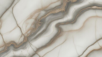 A close-up of white marble with brown and gray veining, creating a flowing, organic pattern.