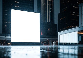 Dramatic rainy city night featuring a blank billboard ready for your impactful advertising campaign, a stunning urban backdrop for promotion and modern marketing needs