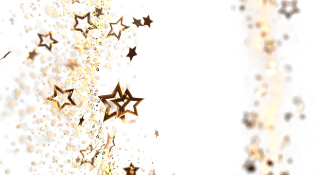 Beautiful festive background of gold stars with bokeh effect on a white background. Perfect for celebrations, holidays, and luxury designs. Use