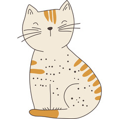 Whimsical Light Cream Tabby Cat Sitting With Closed Eyes and Orange Stripes and Spots Transparent Background Hand Drawn Illustration Adorable Feline Pet
