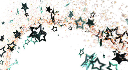 Naklejka premium Dynamic star-shaped sparkles falling on white background. Perfect for festive design, celebration, magic, and fantasy themes.