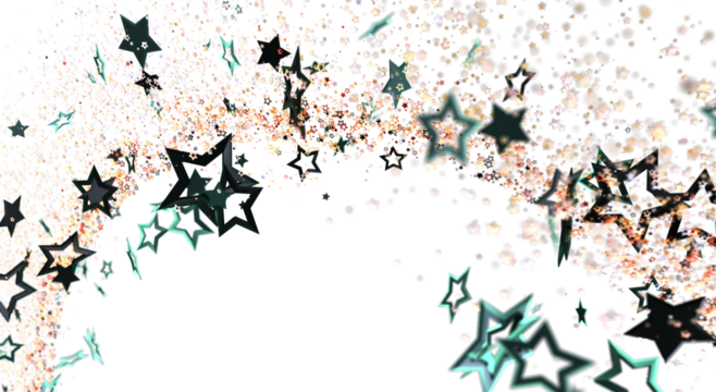 Dynamic star-shaped sparkles falling on white background. Perfect for festive design, celebration, magic, and fantasy themes.
