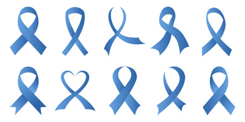 Blue ribbon vector collection. Prostate cancer awareness symbol. Movember movement sign.