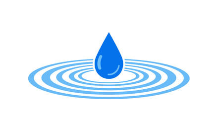 A single blue water droplet creating ripples on a light surface