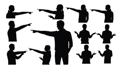 People silhouettes with various hand gestures isolated on transparent background, Vector