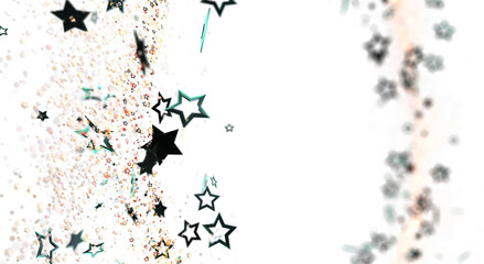 Abstract background design featuring falling stars and particles against a clean white backdrop,...