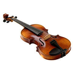 Obraz premium Elegant brown wooden violin, classic string musical instrument for orchestra music. On transparent background