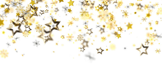 Festive background with falling gold stars and snowflakes. Perfect for Christmas, New Year, holiday cards, and celebratory designs. Add a touch