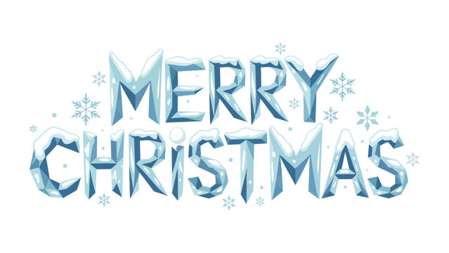 Merry Christmas in Icy Text: A festive greeting of Merry Christmas crafted in a cool icy font, adorned with snowflakes, ideal for winter holidays. 