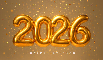 2026 Golden Happy New Year Text on Black Luxury Background, Generative ai