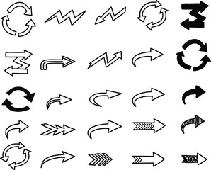 Black drawing of hand drawn arrows collection vector icons for web design direction symbol