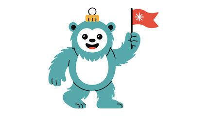 Cheerful Mascot Holding Flag: A friendly mascot stands tall, proudly waving a flag, its design evokes feelings of joy and enthusiasm. 