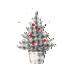 Christmas tree in halftone style,cut out from paper