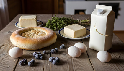 Freshly baked white bread and tasty cheese make a delicious breakfast meal on a plate
