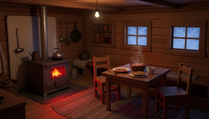 Modern luxury kitchen interior design with dining table and wood floor