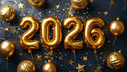 Golden 2026 Balloons and Decorations for New Year Celebration Party