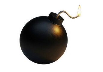 Black cartoon bomb with burning fuse isolated on transparent background